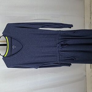 Athleta Blue Rayon Spandex V Neck Long Sleeve Pockets Jersey Dress Size xs